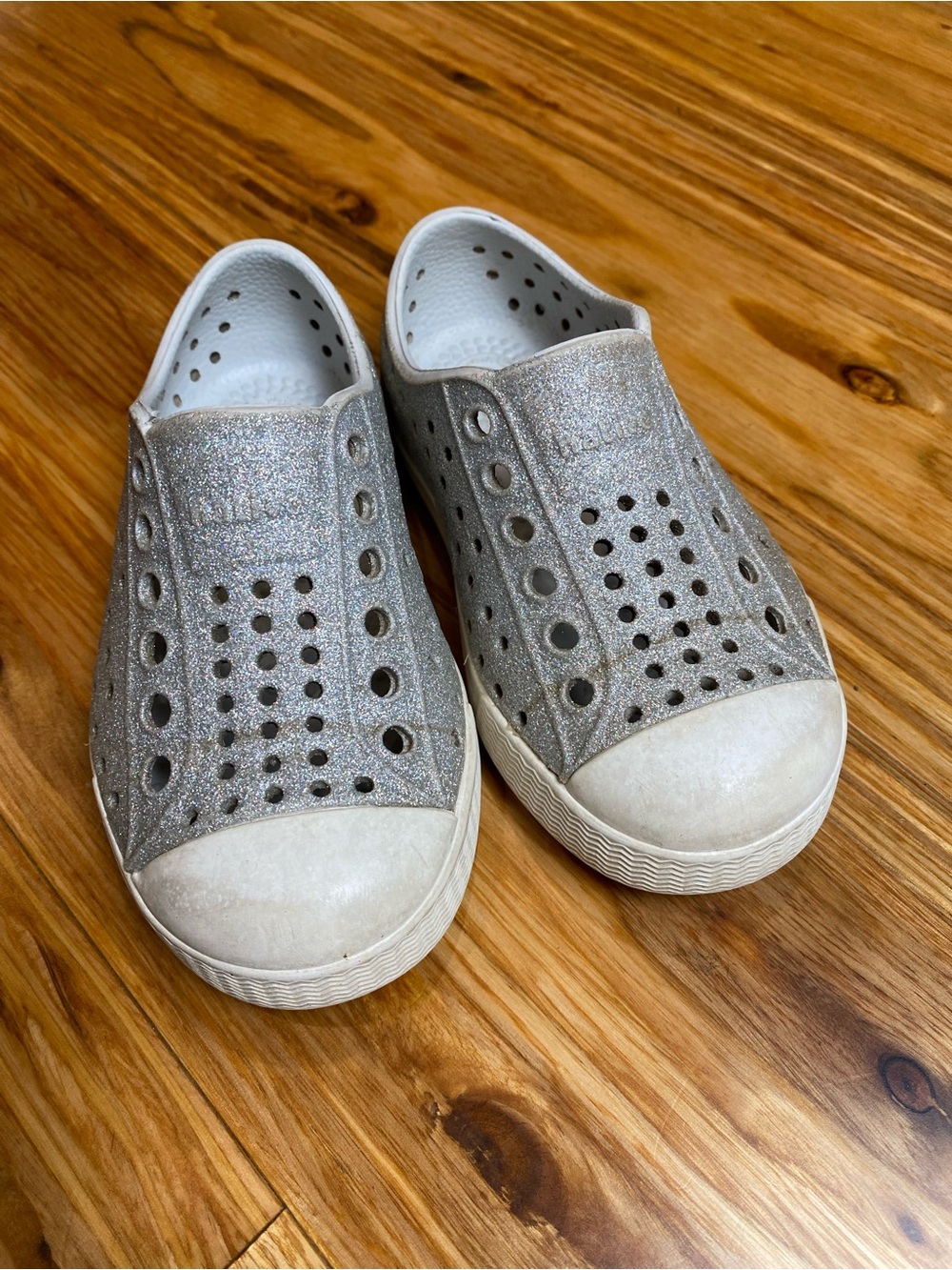 Native Shoes Kids Glitter Slip-On Sneakers in Silver
